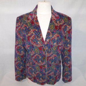 City Blues by Koret Womens M Multicolor Paisley Corduroy Blazer Burgundy Blue